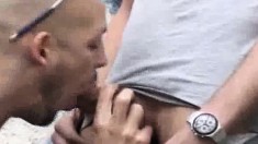 Horny Latino has his hung gay friend drilling his anal hole outside