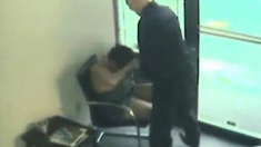 Couple filmed by a security cam in a waiting room