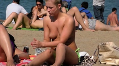 Beauty blonde lass Topless Beach Voyeur